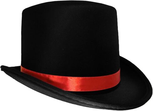 Nicky Bigs Novelties Black Top Hat with Red Band Caroler Snowman Ringmaster Mad Hatter Baron Costume in Kuwait