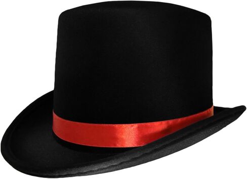 Nicky Bigs Novelties Black Top Hat with Red Band Caroler Snowman Ringmaster Mad Hatter Baron Costume in Kuwait