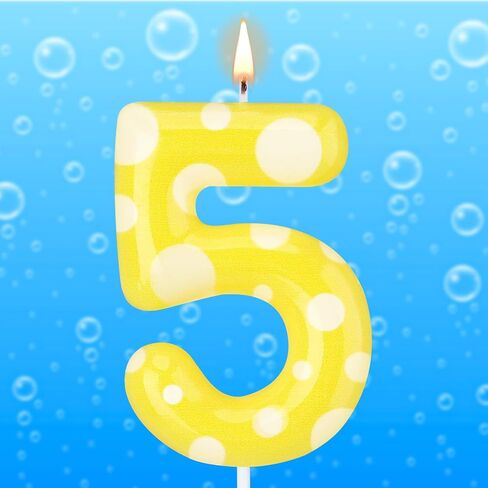 Sponge Birthday Number Candle Yellow Sponge Print Themed Birthday Candles Numeral Birthday Cake Topper for Sponge Themed Birthday Sponge Fans Party Decoration Supplies (Number 5) in Kuwait