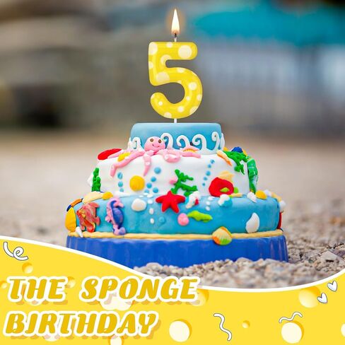 Sponge Birthday Number Candle Yellow Sponge Print Themed Birthday Candles Numeral Birthday Cake Topper for Sponge Themed Birthday Sponge Fans Party Decoration Supplies (Number 5) in Kuwait