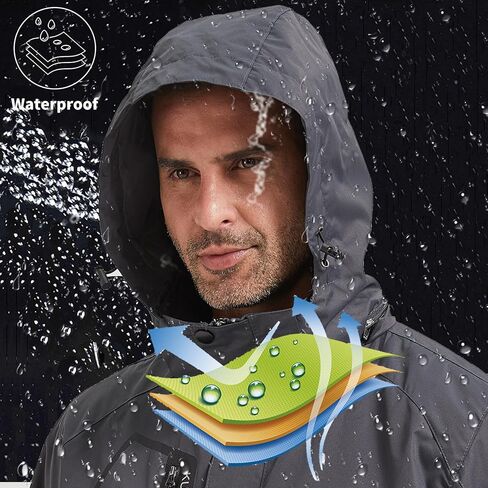 Men's Rain Jacket Waterproof Lightweight Hood jackets for Hiking Cycling Travel Raincoat S-6XL in Kuwait