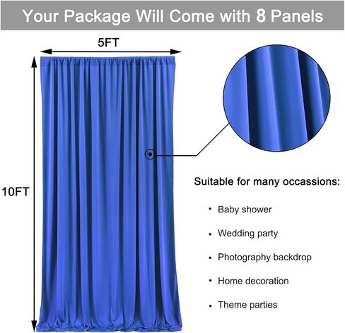 30 ft x 10 ft Wrinkle Free White Backdrop Curtain for Wedding Parties, Polyester Photo Backdrop Drapes for Baby Shower Birthday Party Backdrop Stand, Bulk Thick Background Curtains, 5x10FT 6 Panels in Saudi Arabia