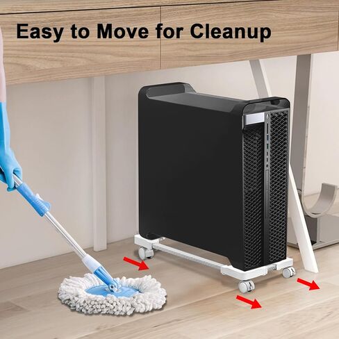 حامل كمبيوتر شخصي، حامل برج كمبيوتر قابل للتعديل مع 4 عجلات دوارة، حامل وحدة المعالجة المركزية مع 4 وسائد وسائد، سعة تحميل 60 رطل، أبيض in Kuwait