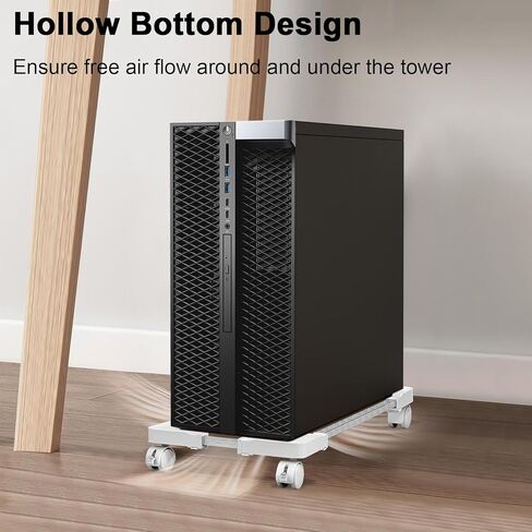 حامل كمبيوتر شخصي، حامل برج كمبيوتر قابل للتعديل مع 4 عجلات دوارة، حامل وحدة المعالجة المركزية مع 4 وسائد وسائد، سعة تحميل 60 رطل، أبيض in Kuwait