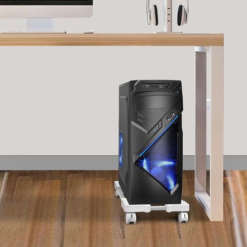 حامل كمبيوتر شخصي، حامل برج كمبيوتر قابل للتعديل مع 4 عجلات دوارة، حامل وحدة المعالجة المركزية مع 4 وسائد وسائد، سعة تحميل 60 رطل، أبيض in Kuwait