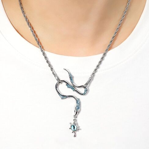 Evil Eye Necklace Silver Snake Necklace for Women, Silver Evil Eye Protection Necklace, Goth Necklace Punk Necklace, Adjustable Versatile Chain Jewelry Collection, 15.75"+3.4" in Saudi Arabia