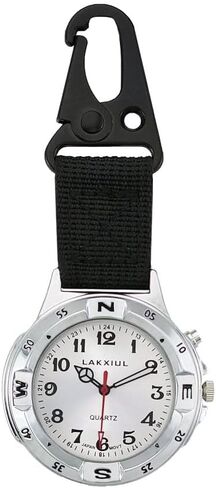 ساعات ناطقة مع حلقة تسلق بمشبك سلسلة مفاتيح للجنسين لكبار السن ضعاف البصر، صوت عالٍ للرياضة في الهواء الطلق، ساعة منبه كوارتز معدنية تناظرية للوقت واليوم والتاريخ (مينا أبيض) in Kuwait