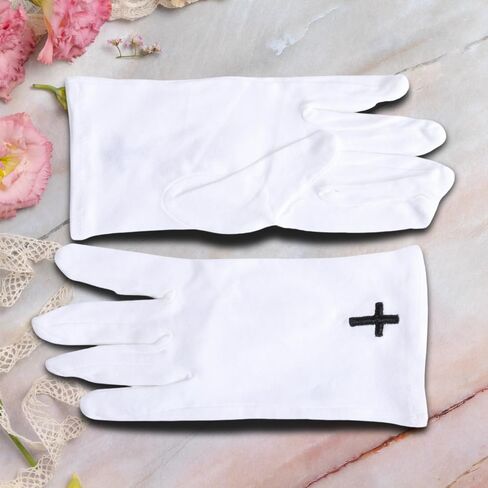 Plain White Cotton Gloves with Cross for Adults | Gloves for Ushers Greeters Deacons Pallbearers in Saudi Arabia