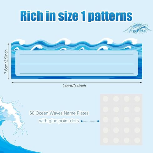 60 Sheets Name Plates for Classroom Die Cut Classroom Name Tags for Desk School Bus Name Tags Theme Flat Nameplates for Kids Teaching Tool Labeling Office Decorations (Ocean Waves) in Saudi Arabia