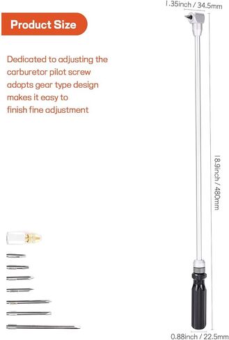 أداة تعديل المسمار الطيار 18.89 بوصة، مجموعة أدوات تعديل المكربن ​​لاستبدال عربة الثلج Carb ATV UTV، مفك براغي مكربن ​​90 درجة زاوية معدنية in Kuwait
