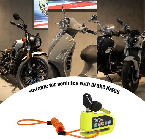 Motorcycle Alarm Disc Brake Lock 110dB Alarm Sound Anti-Theft High Security Wheel Disc Lock Waterproof with 4ft Reminder Cable 7mm Lock Pin Universal for Motorbike Bike E-Bikes Scooter Black in Saudi Arabia