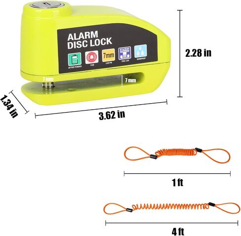 Motorcycle Alarm Disc Brake Lock 110dB Alarm Sound Anti-Theft High Security Wheel Disc Lock Waterproof with 4ft Reminder Cable 7mm Lock Pin Universal for Motorbike Bike E-Bikes Scooter Black in Saudi Arabia
