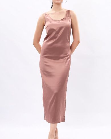 Womens Casual Round Neck Sleeveless Summer Sundresses Split Satin Maxi Dress Zip Back Tank Dresses in Saudi Arabia