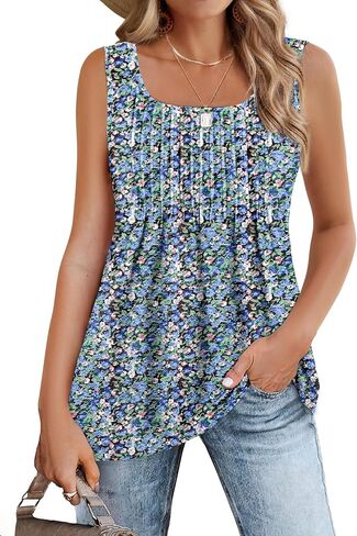 Zeagoo Women's Summer Tank Tops 2024 Pleated Square Neck Loose Fit Casual Flowy Tunic Sleeveless Shirts in Saudi Arabia