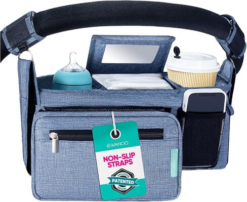 Swanoo Stroller Caddy Organizer With Cup Holder, Non Slip Straps Bag for Phone, Pet Stroller Accessories, Universal Fits Uppababby Vista v2 Wonderfold Wagon, Doona and More in Saudi Arabia