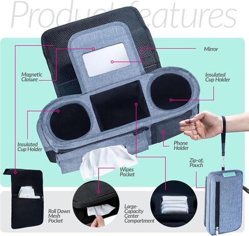 Swanoo Stroller Caddy Organizer With Cup Holder, Non Slip Straps Bag for Phone, Pet Stroller Accessories, Universal Fits Uppababby Vista v2 Wonderfold Wagon, Doona and More in Saudi Arabia
