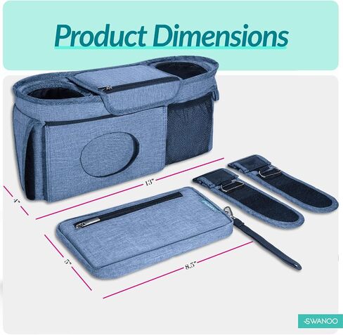 Swanoo Stroller Caddy Organizer With Cup Holder, Non Slip Straps Bag for Phone, Pet Stroller Accessories, Universal Fits Uppababby Vista v2 Wonderfold Wagon, Doona and More in Saudi Arabia