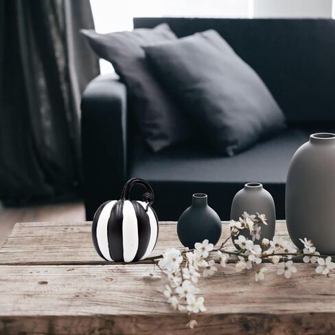 Needzo Black and White Striped Pumpkin Decorations, Seasonal Halloween Home Accessories, 6 in., Set of 2 (2-6 Inches) in Saudi Arabia