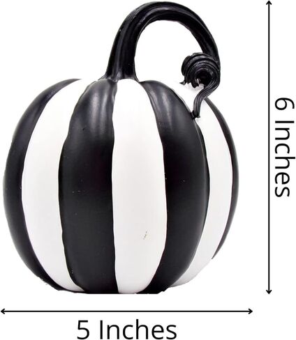 Needzo Black and White Striped Pumpkin Decorations, Seasonal Halloween Home Accessories, 6 in., Set of 2 (2-6 Inches) in Saudi Arabia