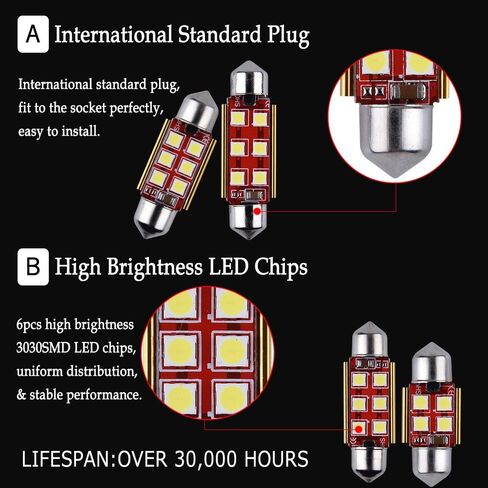 1797 31mm DE3175 DE3021 DE3022 LED Bulb Dome Light Warm White 3030 SMD for Cars Map License Plate Trunk Side Marker Interior Lights Bulbs Lamps Replacement Bright 12V 2W Pack of 2 1.22 in in Kuwait