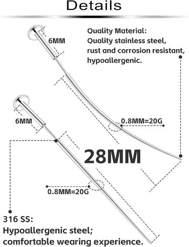 20/18G Threadless Nose Ring Earring Piercing Changing Tool Straight/Curved Surgical Steel in Saudi Arabia