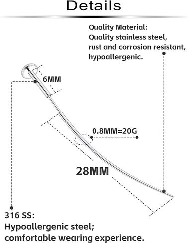 20/18G Threadless Nose Ring Earring Piercing Changing Tool Straight/Curved Surgical Steel in Saudi Arabia