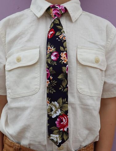 Otis & Oliver Boys Floral Tie Pre-Tied Kids Necktie Age 1-12 Adjustable Woven Cotton Church Wedding School Graduation in Saudi Arabia