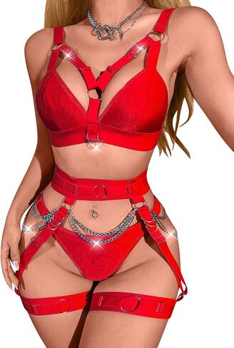 Lilosy Sexy Chain Strappy Garter Belt Women Lingerie Set Rave Outfits in Saudi Arabia