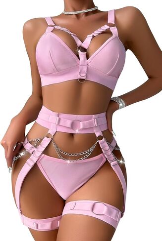 Lilosy Sexy Chain Strappy Garter Belt Women Lingerie Set Rave Outfits in Saudi Arabia