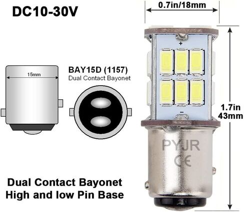 1157 لمبة LED بيضاء، Bay15d Led 12V 5W لمبة، DC10-30V 6000K 800 Lm للذيل/الفرامل، ضوء احتياطي، للسيارة، RV، مقطورة، قارب، دراجة نارية. (عبوة من 2) in Kuwait