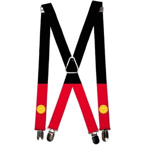 Suspenders Mickey Mouse Bounding Buttons Black Red Yellows 1.0 Inch Wide