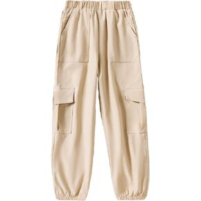 Floerns Girls Casual Buckle Flap Pocket Elastic Waist Chain Cargo Pants