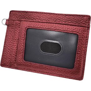 Slim Front Pocket RFID Blocking Genuine Leather Credit Card Holder and Wallet with Removable Key Chain, Minimalist Design (Midnight Express Blue)