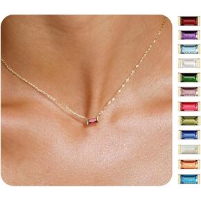 Birthstone Necklace for Women Dainty Trendy 14K Gold Plated Emerald Necklaces Simple Green Diamond Pendant Choker Blue Cute Cubic Zirconia Jewelry for Teen Girls Mothers Birthday Gifts