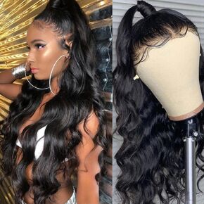 360 Lace Front Wigs Human Hair Body Wave Pre Plucked Natural Hairline 150% Density Full Lace Wigs Human Hair Glueless 360 Transparent Lace Body Wave Lace Frontal Wig for Women(16inch)