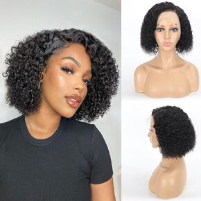 Edwad 13x6 Curly Bob Wig Human Hair 250% Density Glueless Curl Human Hair Wigs For Black Women 13x6 Lace Front Wigs Human Hair Pre Plucked Short Bob Wig Human Hair Brazilian Virgin Hair(8 inch)