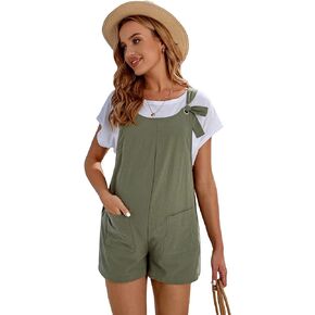 OYOANGLE Women's Maternity Casual Overall Shorts Tie Knot Strap Short Romper Jumpsuit with Two Pockets