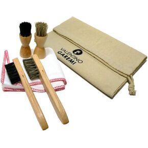 Valentino Garemi 4 Shoe Cream Applicator Brushes & Buffing Cloth - Genuine Horsehair & Real Hardwood Handle - Polish & Shine Leather Footwear Paste Cream Daubers - Brushes Made in Germany