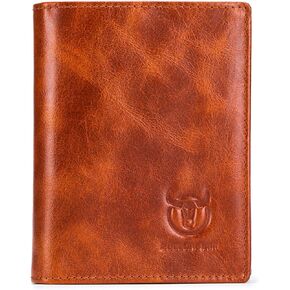 BULLCAPTAIN Expanded Design Retro Leather Wallet for Men Women Large Capacity with 15 Card Slots RFID Credit Card Holder QB027YLW (Cool brown)