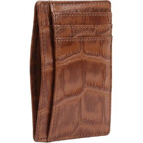 Genuine Leather Slim Credit Card Holder RFID Protected, 5 Credit Card Slots, 1 ID Window, 2 Extra Pockets | Gift for Him Her (Berry)