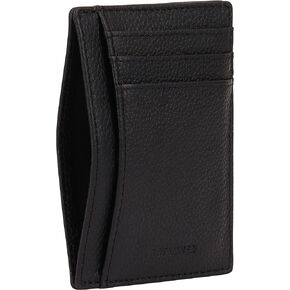 Genuine Leather Slim Credit Card Holder RFID Protected, 5 Credit Card Slots, 1 ID Window, 2 Extra Pockets | Gift for Him Her (Berry)