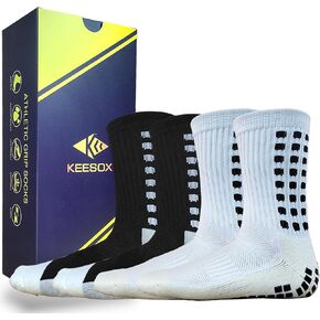KEESOX 2 Pairs Non-Slip Soccer Socks - Athletic Active Grips Socks