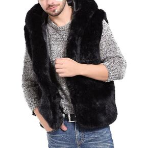 AMTFBY Men's Warm Faux Fur Hooded Waistcoat Short Vest Jacket Coat Sleeveless Outwear