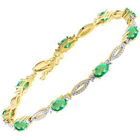 Rylos Tennis Bracelet with 6x4MM Birthstone Gemstones & Diamonds Yellow Gold Plated Silver 925 - Adjustable to 7-8" for Women - Friendship and Elegance in One.
