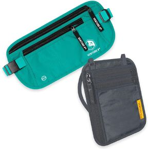 Travel Money Belt and Neck Wallet Bundle - RFID Blocking Technology to Keep your Cash, Credit Cards, Passports and Phone Safe