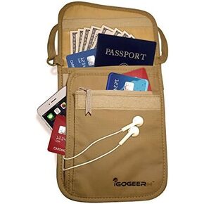Neck Wallet Deluxe w/RFID - Neck Pouch Travel Wallet Passport Holder