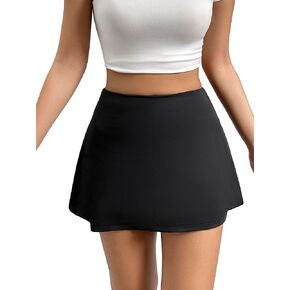 MakeMeChic Women's Solid Elastic High Waist Aline Split Mini Short Skirt