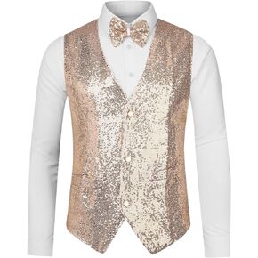 Lars Amadeus Men's Sequin Shiny Slim Fit Vest Sleeveless Suit Waistcoat Set with Bow Tie