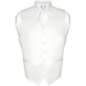 Men's Dress Vest & NeckTie Solid WHITE Color Neck Tie Set for Suit or Tuxedo
