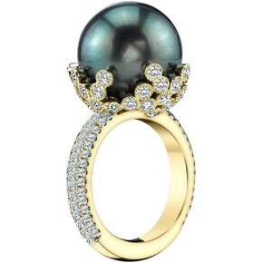 18K Gold Plated Black Pearl Ring Inlaid White AAA Cubic Zircona Solitaire Ring Handpicked Freshwater Cultured Pearl Ring Anniversary Jewelry Gift for Women